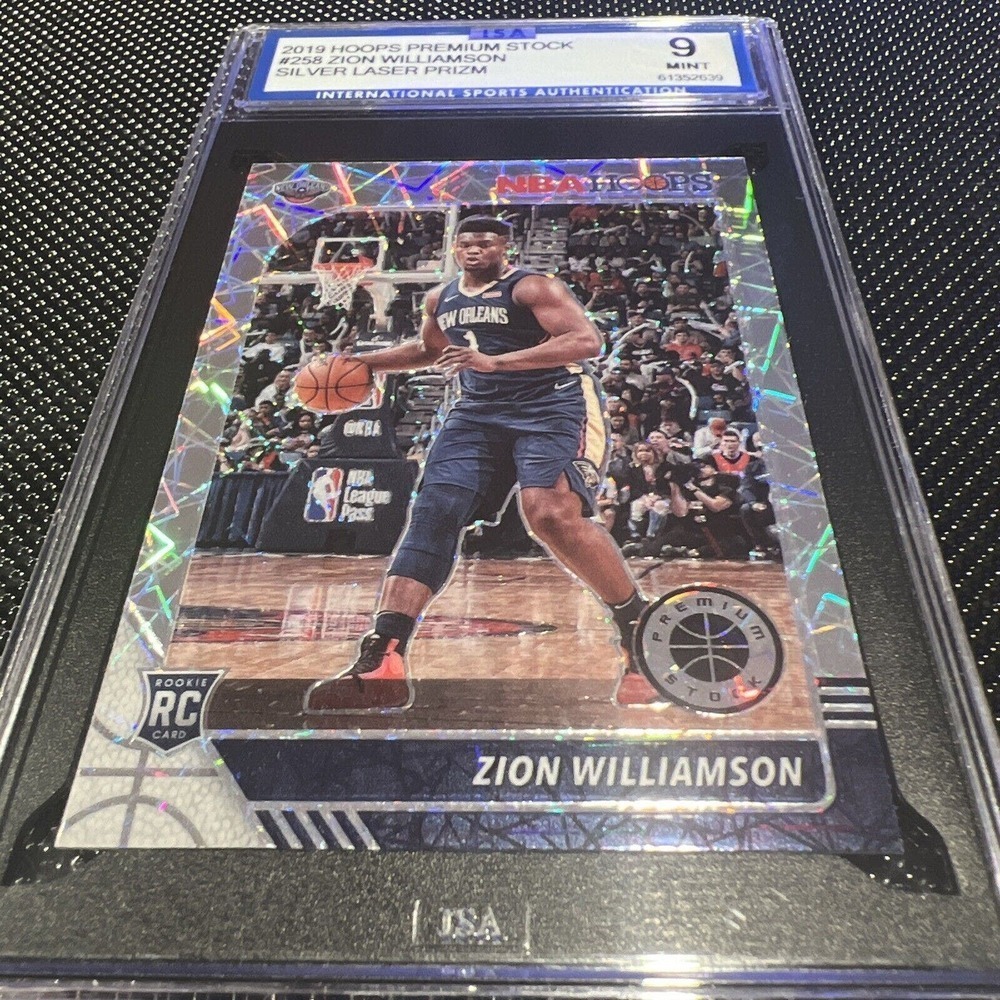 2019-20 Hoops Premium Stock Zion Williamson Silver Laser Prizm RC #258 ISA 9